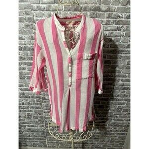 Maeve‎ Blouse Anthropologie Pink White Striped Tunic